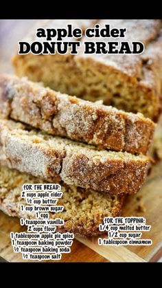 the recipe for apple cider donut bread is shown