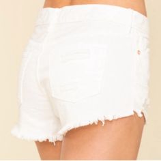 Brand New Cotton Distressed Beautiful White Shorts White Bottoms With Frayed Hem For Beach, White Beach Bottoms With Frayed Hem, White Fitted Bottoms With Frayed Hem, Fitted Summer Bottoms With Frayed Hem, Fitted White Bottoms With Frayed Hem, Beach White Jean Shorts With Frayed Hem, White Jean Shorts With Frayed Hem For Beach, Chic Beach Bottoms With Frayed Hem, White Cutoff Bottoms For Beach