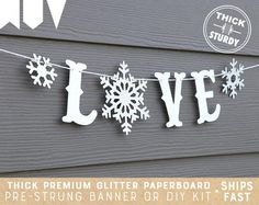 a string with snowflakes hanging from it and the word live spelled in white