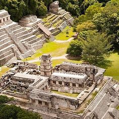 an aerial view of the ancient city of palen, with many ruins and trees