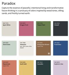 the color palettes for paradox are shown in different colors and sizes, including white