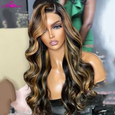 This wig is bomb! Soft and no tangles. I bleached the knots and cut a few layers. Easy to install and holds a good curl! Colorful Highlights In Brown Hair, Frontal Wig Body Wave, Wet And Wavy Hair, Body Wave Lace Front Wigs, Blonde Highlight, Honey Blonde Highlights, Wigs Synthetic, Human Hair Color