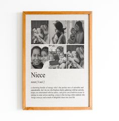 a wooden frame with pictures of women and children on it that reads nice mom / i love you