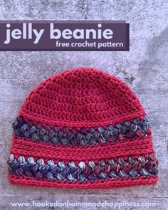 a crocheted beanie is shown on the cover of jelly beanie free crochet pattern