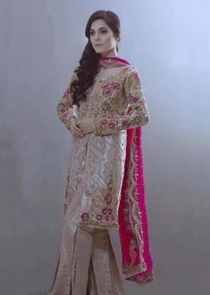 Jamawar Gharara, Gharara Pakistani, Sharara Suit Designs, Chiffon Suit, Eid Dress, Beautiful Pakistani Dresses, Eid Dresses, Pink Skin, Embroidered Chiffon