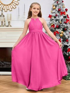 Keep your little bridesmaids cute and timeless with this Halter Floor-Length Chiffon Junior Bridesmaid Dress. Crafted with soft, lightweight chiffon and a halter neckline, this dress is perfect for any special day. The floor-length design provides elegant sophistication and ensures your bridesmaids are comfortable throughout the day. Pink Junior Bridesmaid Dresses, Jr Bridesmaid Dresses Gold, Papaya Bridesmaid Dresses, Watermelon Bridesmaid Dress, Dusk Bridesmaid Dress, Orchid Bridesmaid Dresses, Candy Pink Bridesmaid Dresses, Wisteria Bridesmaid Dresses, Peach Bridesmaid Dresses