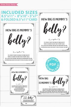 four different types of cards with the words, how big is mommy's belly? and