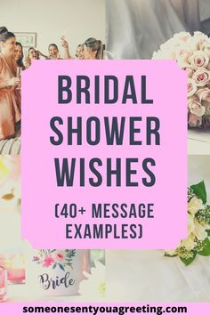 the words bridal shower wishes are in pink and black with images of brides