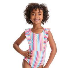 Girls Striped Sunshine Bound One Piece Swimsuit Cat Jack Size M Description Add Timeless Style To Your Kid's Swim Closet With The Striped Sunshine Bound One-Piece Swimsuit From Cat Jack. This One-Piece Swimsuit Is Covered With A Colorful Striped Pattern For A Fun Vibe, And Ruffles Run From Shoulders To Waist For Sweet Charm. The Soft, Stretchy Fabric With Full Lining Makes The Sleeveless Swimsuit So Comfortable To Wear. Designed In A Pull-On Style For Easy Wear, The Upf 50+ Rated Design Will Hel Cute Multicolor Bodysuit For Playwear, Cute Red Swimwear For Playtime, Cute Bodysuit For Playwear, Unicorn Swimsuit, Tropical Swimsuits, Toddler Swimsuits, Blue One Piece Swimsuit, Long Sleeve Swimsuit, 1 Piece Swimsuit