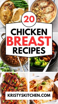 chicken breast recipe collage with text overlay - 20 chicken breast recipes for dinner