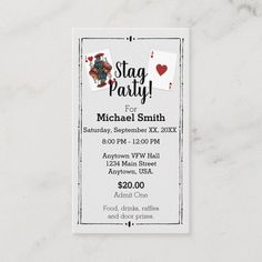 a white business card with the words, stag party for michael smith on it