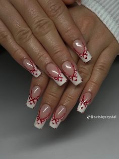 Lace Nails, Girly Acrylic Nails, Soft Nails, Red Nail, Xmas Nails, Fire Nails, Funky Nails, Pretty Acrylic Nails, French Tip Nails