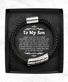 Weight 10g Zinc Metal with engraving "You're My Everything" Tube lock with N45 Magnet closure Vegan braided leather (Black) 8.5" length 5.8mm thick. Final product is hand polished in the USA and shipped fast to your door. 100% satisfaction guaranteed. Father's Day Gift Bracelets With Engraved Text, Father's Day Gift Bracelet With Engraved Text, Father's Day Bracelet With Engraved Text As Gift, Father's Day Bracelet With Engraved Text, Engraved Jewelry For Birthday Gift, Birthday Gifts For Son, You're My Everything, Mom To Son, Gifts For Son