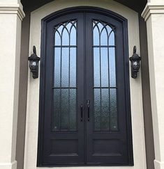 IWD Thermal Break Forged Iron Double Exterior Door CID-097 Neat Grille Matt Black Arched Top Hurricane Proof Iron Wrought Doors, Herringbone Barn Door, Interior Glass Door, Iron Front Doors, Arched Entry Doors, Wrought Iron Entry Doors, Wrought Iron Front Door, Front Door Inspiration, Double Doors Exterior