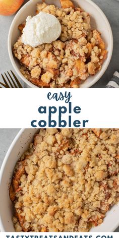 an easy apple cobbler recipe that is ready to be eaten