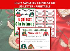 ugly sweater contest printable kit for ugly christmas sweaters and ugly sweaters on display