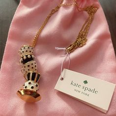 Brand New With Tags And Kate Spade Dust Bag Teacup Necklace. The Little Teacups Are Movable. Super Cute Addition For Any Disney Alice In Wonderland Lover! Goldtone Chain With Lobster Claw Closure And A Tea Time Pendant With Stacked Metal Teacups With Black And White Enamel And Faux Pearl Accents 32" Long Plus 3" Extension Chain Pendant Is 3/4" Wide And 2" High Style # O0r00285 Disney X Kate Spade Alice In Wonderland "Tea Time" Collection Msrp $119 Smoke Free Home Teacup Necklace, Alice Aesthetic, Alice In Wonderland Jewelry, Kate Spade Disney, Disney Alice In Wonderland, Grandma Core, Necklace Ideas, Disney Alice, Disney Jewelry