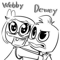 two cartoon characters hugging each other with the words webbby dewy on top of them