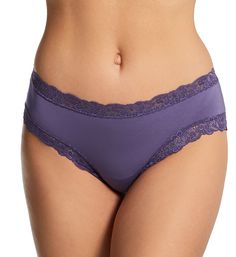 This soft, gorgeous boyshort features lavish stretch floral lace at the waist and leg openings and has a cotton-lined crotch. Stretch floral lace at waist and leg openings. Incomparably soft knit is breathable even on warm days. Knit is highly rated for anti-pilling and anti-shrinkage. Mid-rise styling covers more of your tummy. Cheeky, moderate rear coverage. Matching sewn-in cotton crotch. Made of eco-friendly MicroModal. Fleur't Women's Iconic Lace Boyshort Panty in Purple | Size XL | HerRoom Purple Lace Trim Brief Bottoms, Purple Brief Bottoms With Lace Trim, Elegant Purple Brief Bottoms, Purple Lace Bottoms With Lace Trim, Purple Lace Stretch Bottoms, Lavender Latte, Women's Wardrobe, Soft Knits, Cotton Spandex