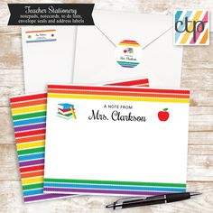 teacher stationery set with note from mrs clackson on it and an apple