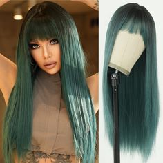 PRICES MAY VARY. ♛【Material Selection】High density heat resistant fiber wig(120°c), soft hair, comfortable to wear, easy to care for. Reduce shedding and knotting. ♛【Green Wig with Bangs】28 inch long straight green wig with 5 inch bang that can be trimmed.Dark roots are more natural,ombre green wig desigh is more fashion. Our unique layered wig more perfectly embellishes your face,make you more charming. ♛【Adjustable & Breathable Wig Cap 】Our wig cap is about 22-24 Inch. 100% breathable rose net Straight Layered Wig, Layered Wig With Bangs, Long Straight Layers, Straight Wig With Bangs, Layered Wig, Ombre Green, Long Straight Wig, Natural Ombre, Natural Looking Wigs