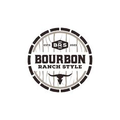 the bourbon ranch style logo is shown in black and white, with long horns on it