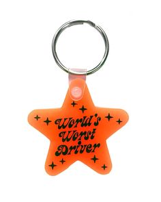 World's Worst Driver Star Keychain-Krystan Saint Cat-Strange Ways Vinyl Keychain, Star Keychain, Orange Vinyl, Bad Drivers, Star Awards, Office Paper, 5 Gifts, 20 Gifts, Artist Gifts