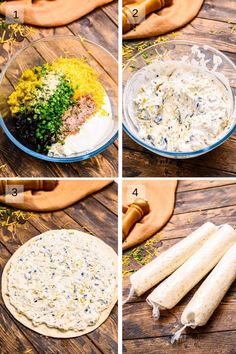 four pictures showing how to make homemade pita bread