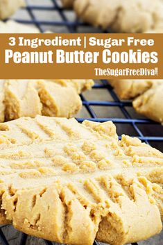 three ingredient sugar free peanut butter cookies on a cooling rack