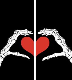 two hands holding a red heart in front of black and white background with the same image