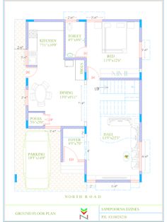 the floor plan for a house in india with blueprints and drawings on it