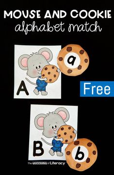 a mouse and cookie alphabet match is shown