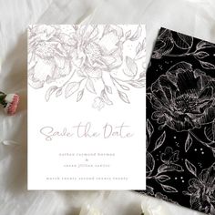 wedding save the date cards with flowers on them