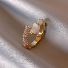 Luxury Opal Gold Open Ring Jewelry Party Accessory For Woman Girls Gift Pave Setting Ring, Gold Color Ring, Korean Jewelry, Unusual Rings, Hollow Heart, Trendy Ring, Geometric Ring, Ring Shapes, Brand Jewelry