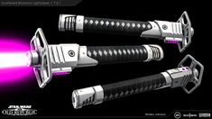 the star wars lightsabes are designed to look like they have purple light coming from them