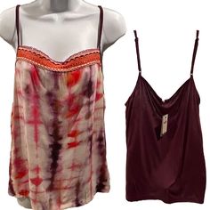 Adjustable Strap Tie Dye Front, Solid Dark Purple Back Embroidered Detailing On Neckline Pit-Pit: 19 Inch Length (Center Back): 17.5 Inch Style: 0000019 Flirty, Soft Girl, Cute, Silky, Flowy Hippie, Boho, Colorful, Vibrant, Casual, Easy Multicolor Sleeveless Tops For Loungewear, Purple Camisole Top With Built-in Bra, Purple V-neck Top With Built-in Bra, Fitted Purple Top With Adjustable Straps, Purple Spaghetti Strap Top With Built-in Bra, Purple Spaghetti Straps Top With Built-in Bra, Purple Cami Tank Top For Summer, Spring Purple Tank Top With Built-in Bra, Purple Cami Tops For Loungewear