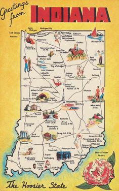 an old indiana map with people and flowers