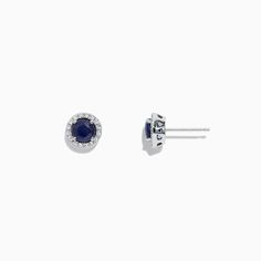 Effy Royale Bleu 14K White Gold Sapphire & Diamond Stud Earrings, 1.27 TCW White Gold Gemstone Round Earrings, White Gold Earrings With Gemstones, 14k Gold Halo Setting Round Cut Earrings, Formal Sapphire Earrings With Halo, Sapphire Round Cut Earrings With Halo Design, 14k White Gold Halo Earrings, Sapphire Earrings With Halo Design, Sapphire Halo Design Round Cut Earrings, 14k Gold Halo Design Earrings