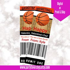 a basketball ticket for valentine's day with the text happy valentine's day