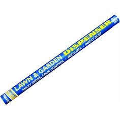 a blue and white stick with the words lawn & garden on it's side