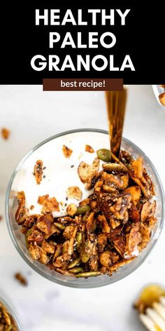 healthy paleo granola recipe in a glass bowl