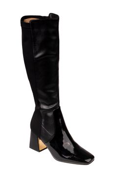 A glossy knee-high boot fashioned with a square toe and flared wrapped heel brings trendy style to your lineup. 3" heel 13" shaft; 14" calf circumference Synthetic upper/textile lining/rubber sole Imported How To Make Shoes, Trendy Style, Girls Accessories, Boot Shoes Women, Knee High Boots, Mid Calf, Fashion Boots, Nordstrom Rack, Knee High