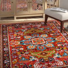 Bloomsbury Market Cullens Red Area Rug & Reviews | Wayfair Rich Color Area Rug, 8x10 Area Rugs Red, Gray Red Turquoise Area Rugs In Living Room, Red Blue Green Rugs, Colorful Traditional Rugs, Morracaan Rug, Best Traditional Rugs, Mediterranean Rug, Red Couch Living Room