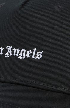 Logo love radiates from this inky-black twill baseball cap artisanally embroidered with boldly contrasted lettering. Adjustable snapback strap Cotton lining 100% cotton Hand wash, line dry Imported Snapback Hat With Logo For Streetwear, Black Logo Print Baseball Cap For Streetwear, Black Baseball Cap With Logo For Streetwear, Classic Black Baseball Cap With Logo Print, Streetwear Baseball Cap With Logo, Streetwear Logo Print Baseball Cap, Trendy Baseball Cap With Logo And Curved Brim, Streetwear Hat With Logo Detail And Curved Brim, Streetwear Hat With Curved Brim And Logo Detail