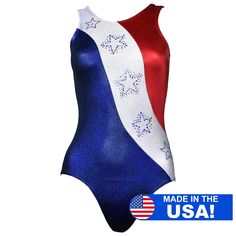 an american flag swimsuit with stars on the front and side, made in the usa