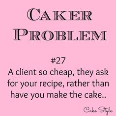 the words cake problem written in black and white on a pink background with an image of a