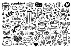 hand drawn doodle food and drink icons stock photo - image 349786