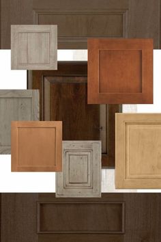 the cabinets are all different colors and sizes, including brown, white, tan, and black