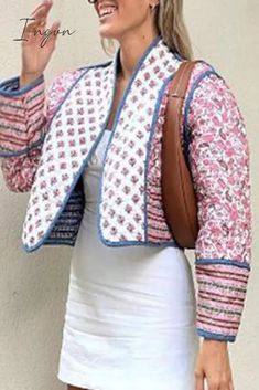 Ingvn - Sweet British Style Print Patchwork Cardigan Collar Outerwear Powder Blue / S Blouse Korean Style, Stylish Tunic Tops, White Summer Shirt, Stylish Tunic, Patchwork Cardigan, Spring Blouses, Black And White Shirt, White Long Sleeve Shirt, Satin Shirt