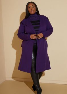 Shawl Collar Belted Duster, Acai Solid Open Front Sweater Coat For Work, Purple Open Front Outerwear For Fall, Purple Open Front Winter Outerwear, Long Purple Cardigan For Fall, Work From Home Fashion, Fashion For Plus Size Women, Fashion For Plus Size, Plus Size Cardigan, Plus Size Belts